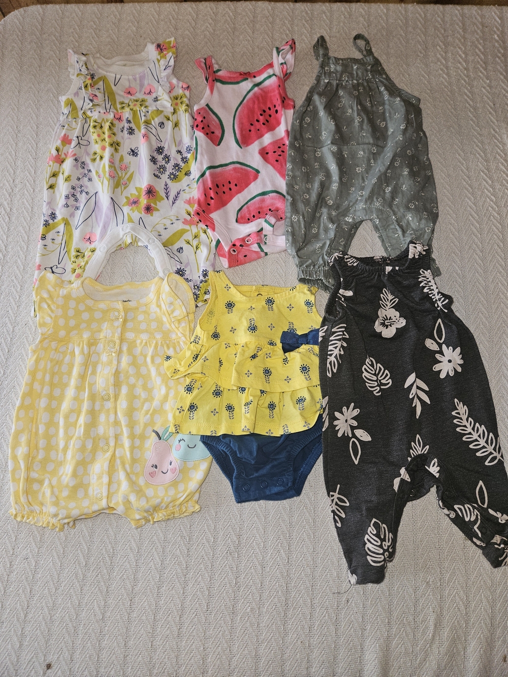 Girls Summer Romper & Onesie Bundle - Yellow, Pink, Green, Black 6 Pieces